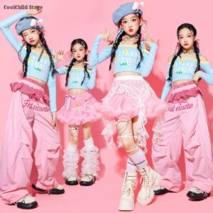 Girls' Hip Hop Outfit Set - Off Shoulder Crop Top, Skirt & Joggers