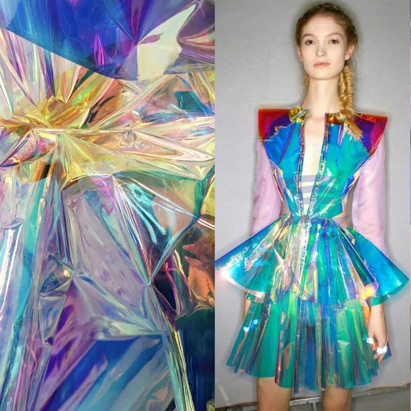 Holographic Tranparent TPU Fabric for Fashion Designer PVC Novelty Fabric for Bags Raincoat Craft Sewing Fabric 140X50cm