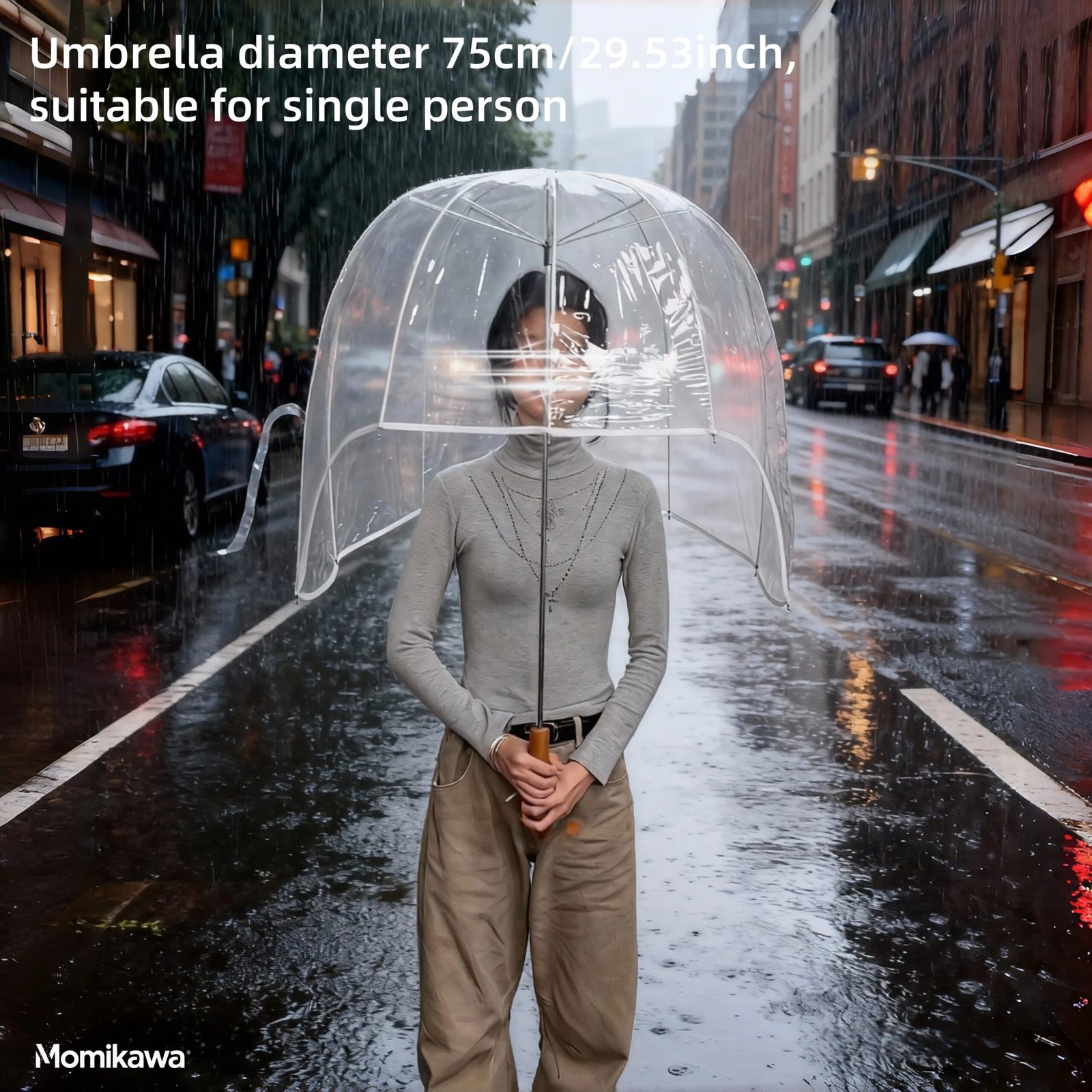 Long-Handled Helmet Umbrella - Windproof Waterproof Transparent Cap