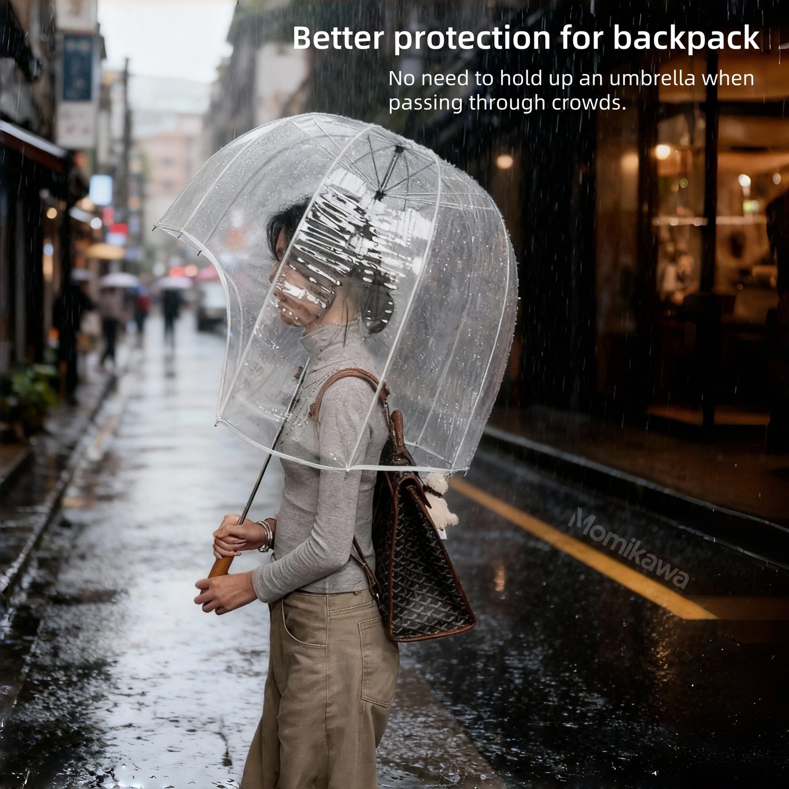 Long-Handled Helmet Umbrella - Windproof Waterproof Transparent Cap