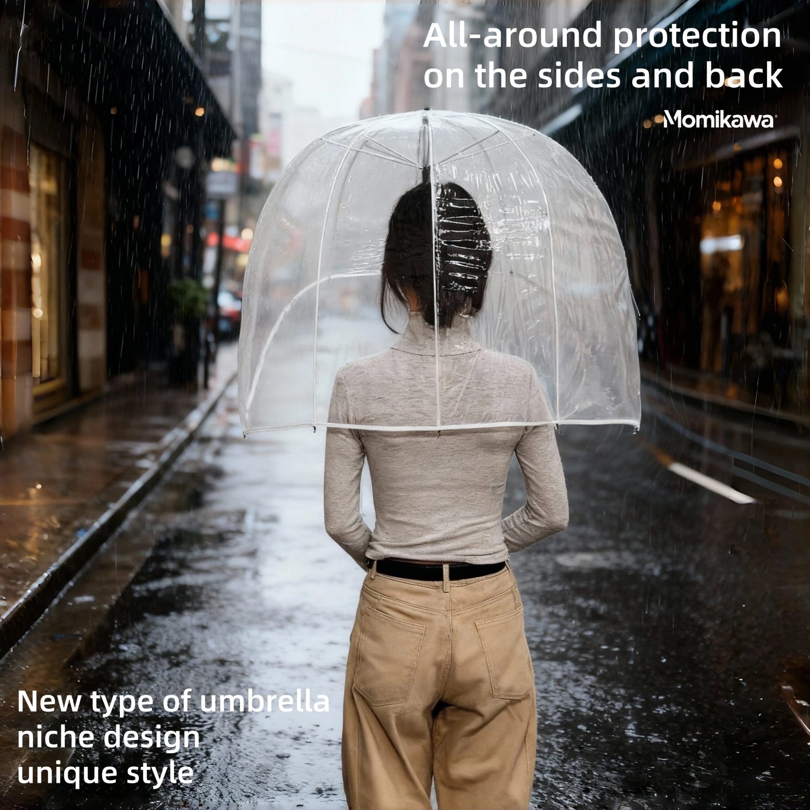 Long-Handled Helmet Umbrella - Windproof Waterproof Transparent Cap