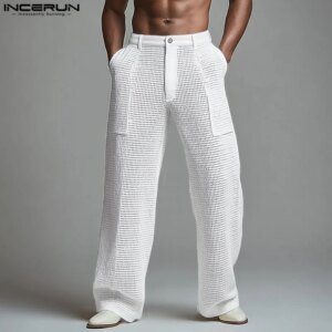 Men's Hollow Out Mesh Pants - See-Through Button Joggers Streetwear