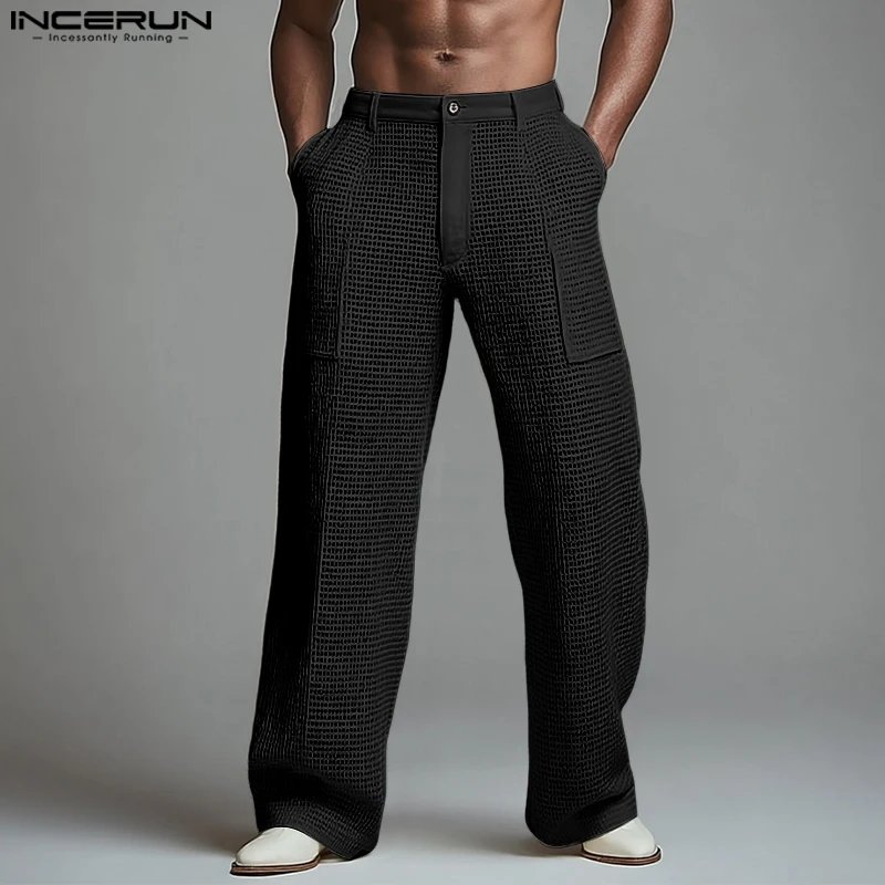 Men's Hollow Out Mesh Pants - See-Through Button Joggers Streetwear