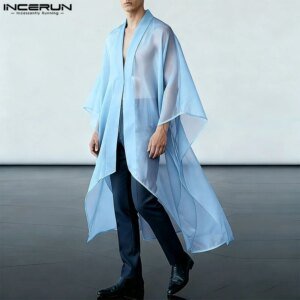Men's Mesh Patchwork Cardigan - Irregular Long Sleeve Streetwear Shirt