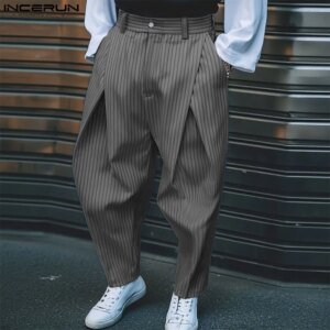 Men's Striped Joggers - Oversize Pleated Casual Trousers (S-5XL)