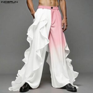 Men's Tie Dye Wide Leg Pants - Gradient Button Ruffle Joggers (S-5XL)
