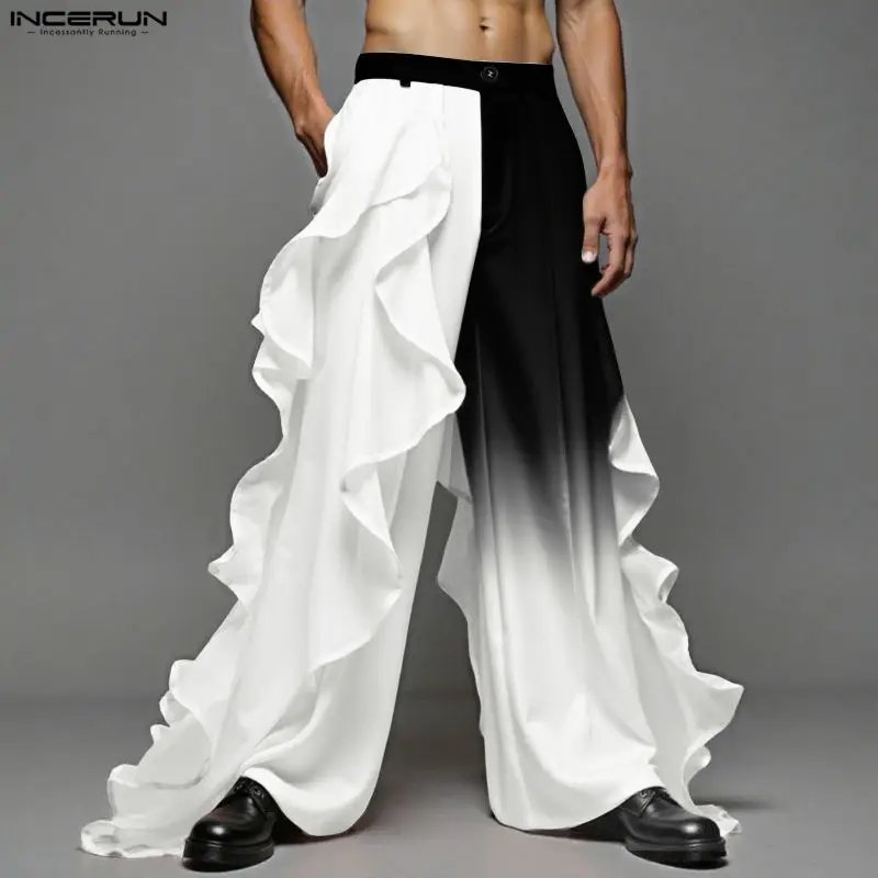Men's Tie Dye Wide Leg Pants - Gradient Button Ruffle Joggers (S-5XL)