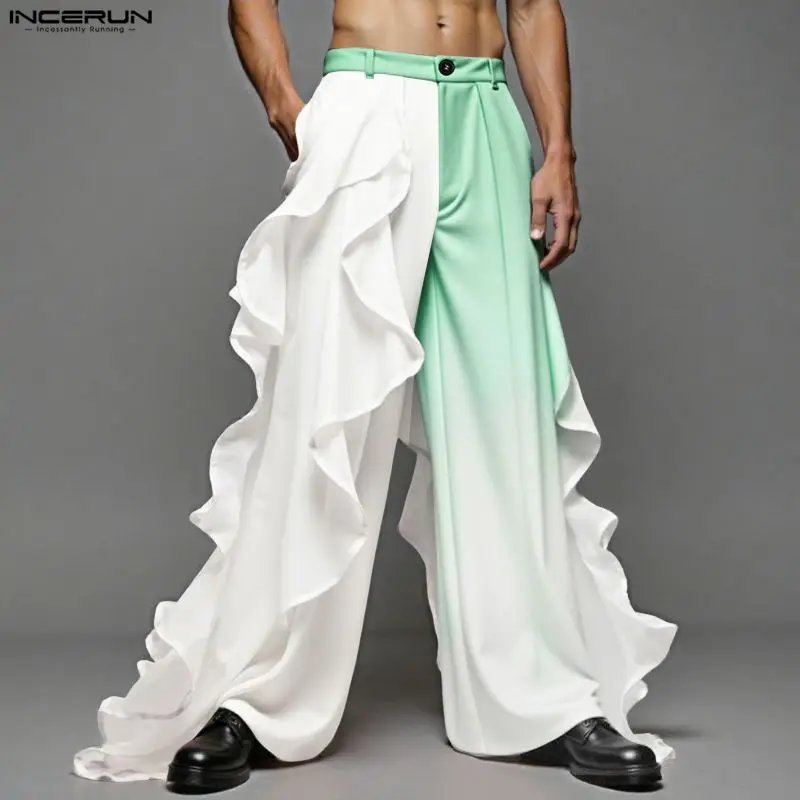 Men's Tie Dye Wide Leg Pants - Gradient Button Ruffle Joggers (S-5XL)