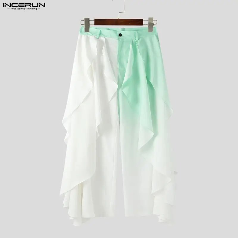 Men's Tie Dye Wide Leg Pants - Gradient Button Ruffle Joggers (S-5XL)