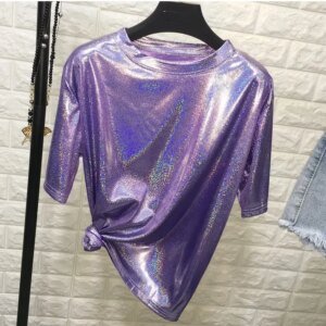 Women's Bright Silk Top - Loose Short Sleeve Aesthetic T-Shirt