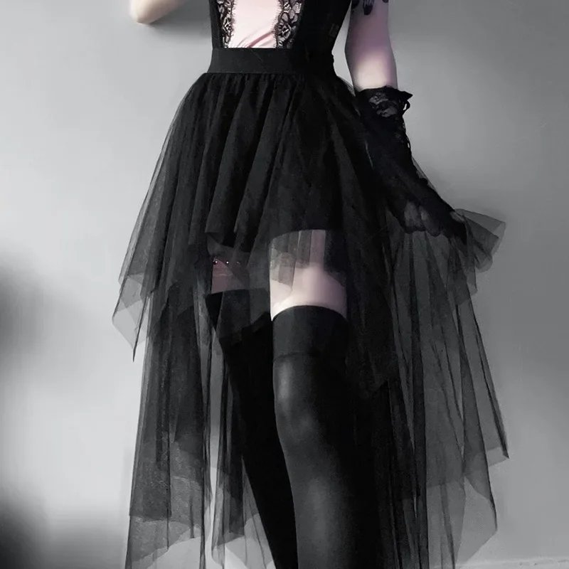 Women's High-Waisted Mesh Skirt - Irregular Net Yarn Gothic Mini Skirt