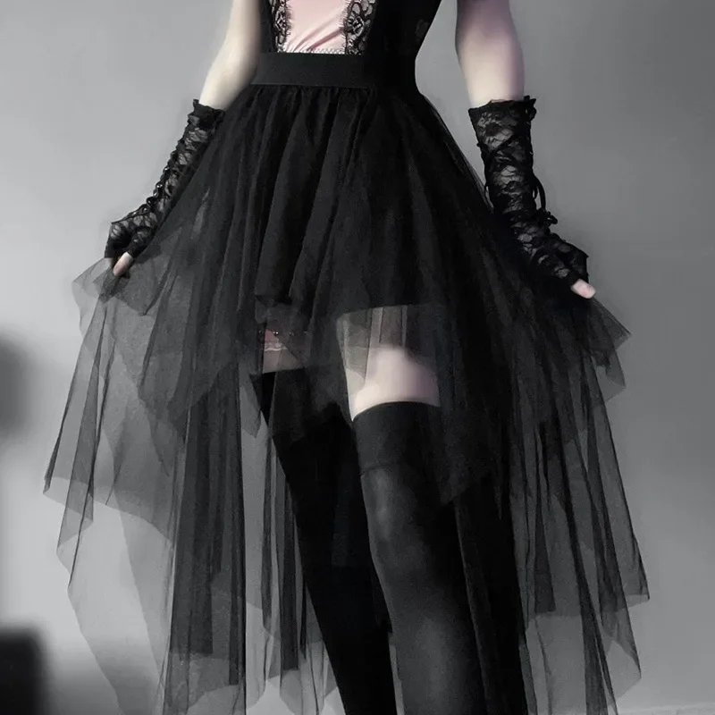 Women's High-Waisted Mesh Skirt - Irregular Net Yarn Gothic Mini Skirt