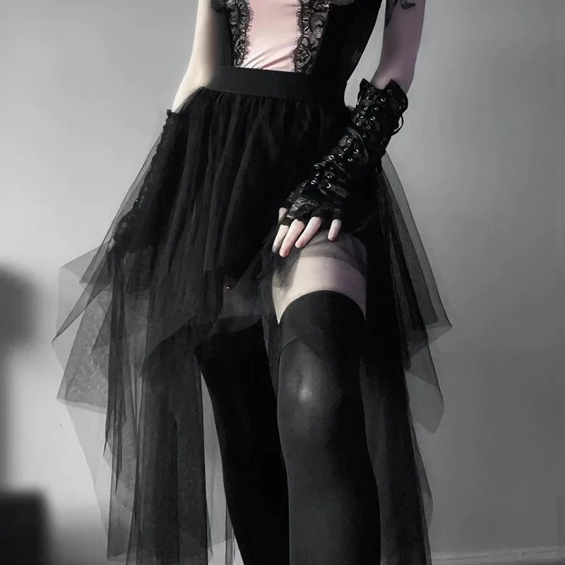 Women's High-Waisted Mesh Skirt - Irregular Net Yarn Gothic Mini Skirt