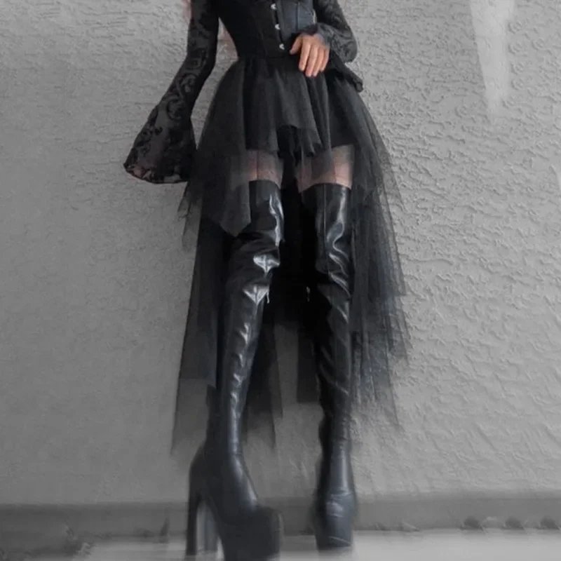 Women's High-Waisted Mesh Skirt - Irregular Net Yarn Gothic Mini Skirt