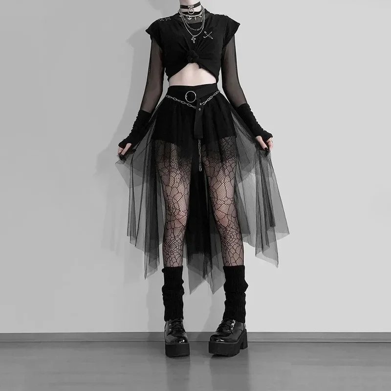 Women's High-Waisted Mesh Skirt - Irregular Net Yarn Gothic Mini Skirt