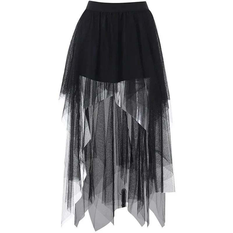 Women's High-Waisted Mesh Skirt - Irregular Net Yarn Gothic Mini Skirt