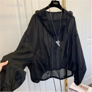 Women's Hooded Sun-Proof Jacket - Lightweight See-Through Zipper Coat