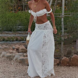 Women's Lace 2-Piece Set - Crop Tank Top & Maxi Skirt Boho Outfit