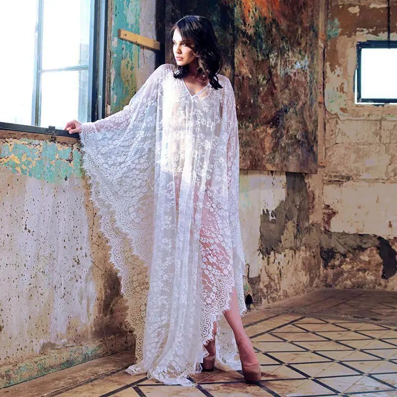 Women's Lace Beach Cover-Up Robe - Bikini Pareo Swimsuit Coverup