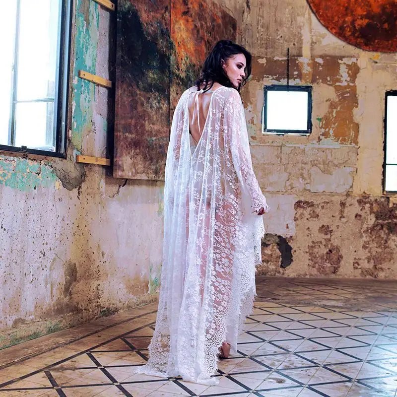 Women's Lace Beach Cover-Up Robe - Bikini Pareo Swimsuit Coverup