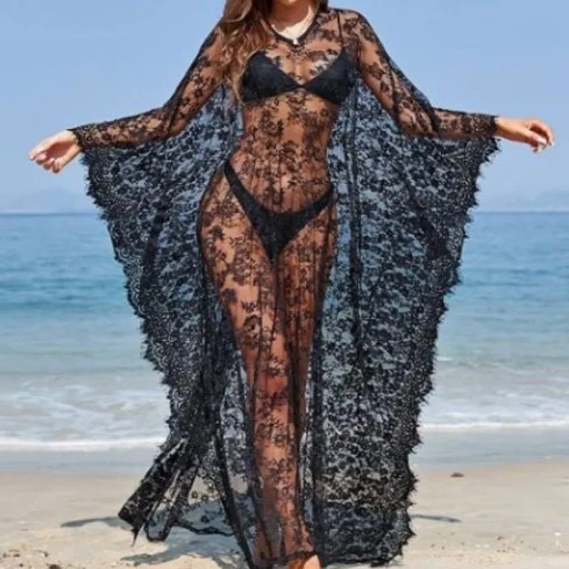 Women's Lace Beach Cover-Up Robe - Bikini Pareo Swimsuit Coverup