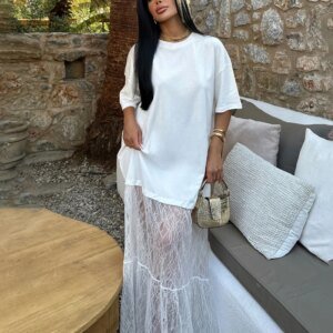 Women's Lace Trim Sweater Dress - Round Neck Stitched Mini Dress