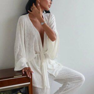 Women's Long Sleeve Pajama Set - Solid Color Loose Home 2-Piece