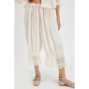 Women's Loose Bloomer Pants - High Waist Floral Lace Cropped Trousers