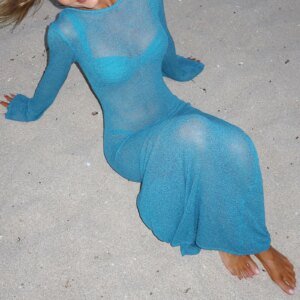 Women's See-Through Beach Cover-Up Maxi Dress - Y2K Boho Long Dress