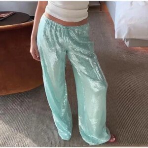 Women's Sequined Wide Leg Pants - High Waist Loose Y2K Trousers