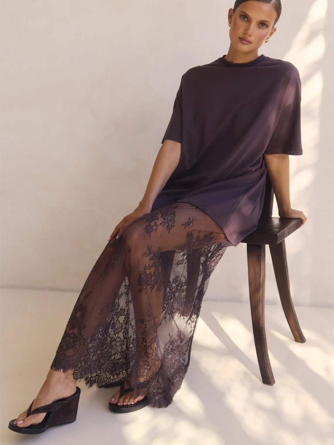 Women's Sheer Lace Maxi Slip Dress - Long Lingerie Babydoll Sleepwear