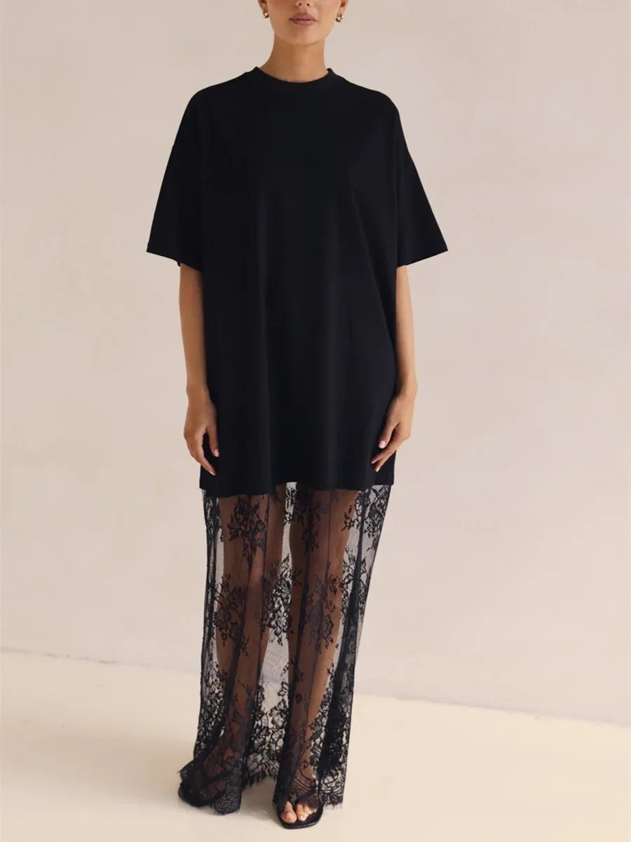 Women's Sheer Lace Maxi Slip Dress - Long Lingerie Babydoll Sleepwear