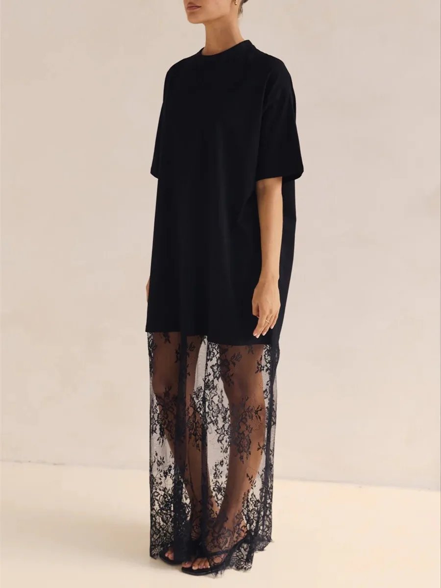 Women's Sheer Lace Maxi Slip Dress - Long Lingerie Babydoll Sleepwear