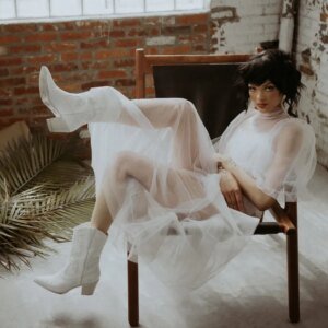 Women's Sheer Tulle Bridal Robe - High Collar Puffy Short Sleeve Dress
