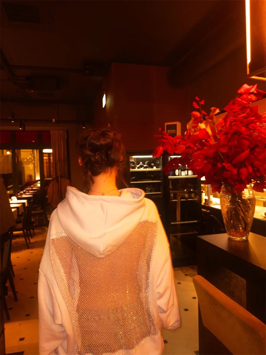 Women's Translucent Mesh Hoodie - Y2K Hollow Pullover Sweatshirt