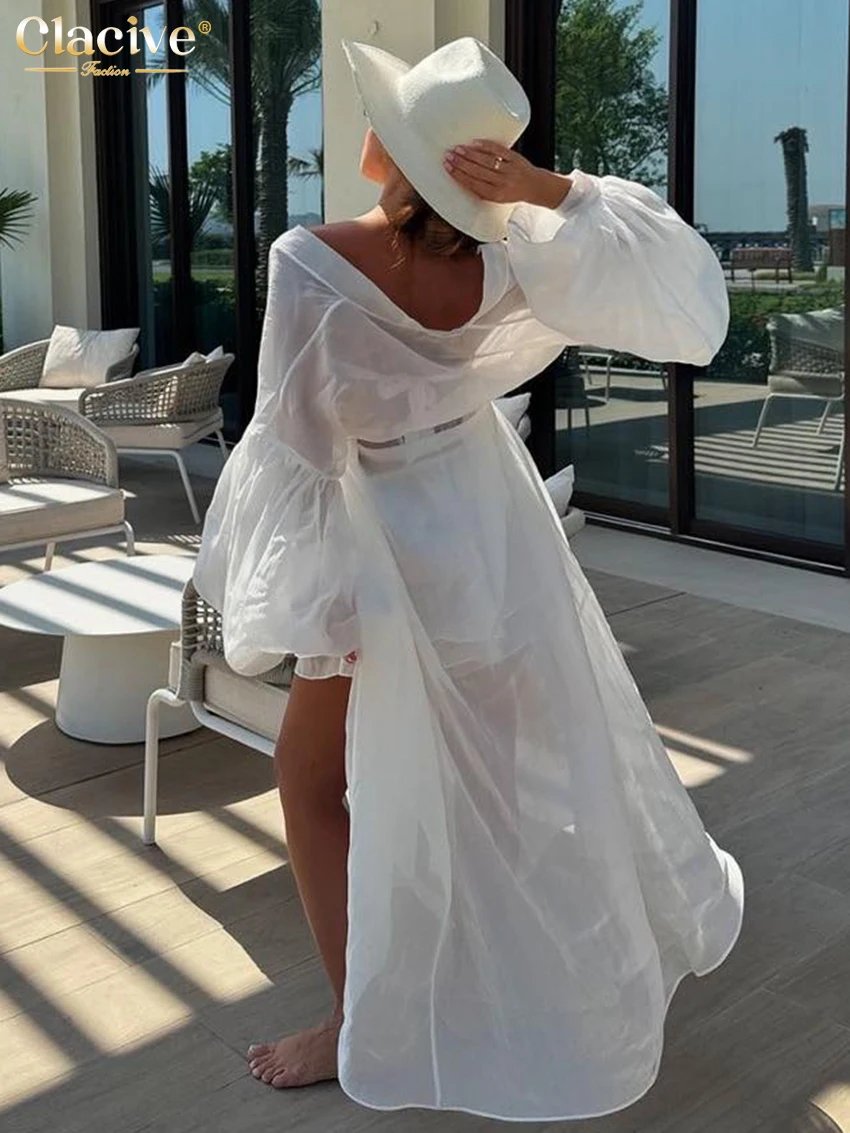 Women's White 2-Piece Set - Long Sleeve Robe & Mid-Waist Shorts