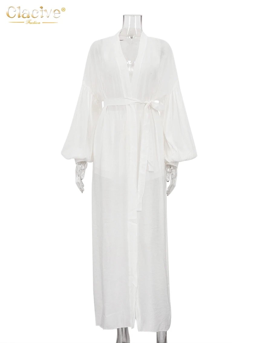 Women's White 2-Piece Set - Long Sleeve Robe & Mid-Waist Shorts