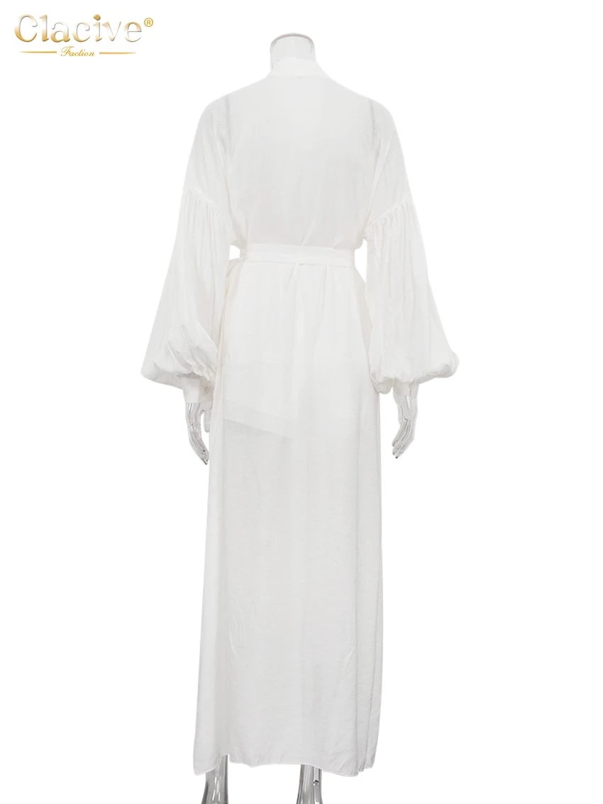 Women's White 2-Piece Set - Long Sleeve Robe & Mid-Waist Shorts