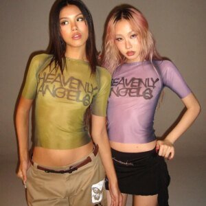 Women's Y2K Letter Print Tee - See-Through Graphic Crop T-Shirt